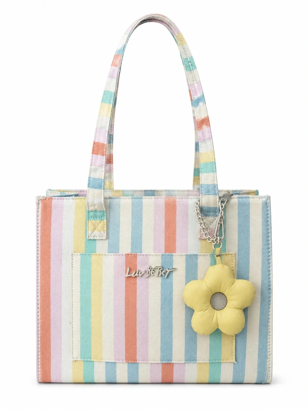 Luv Betsey Pastel Striped Tote with Flower Charm NWT